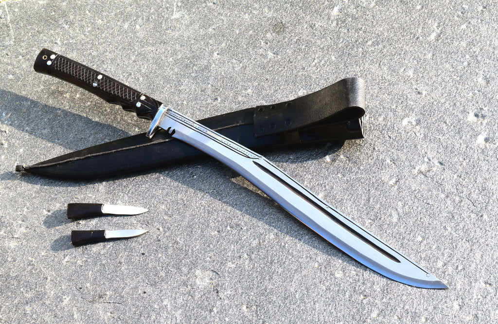 Handmade Nepalese - Traditional Kukri Knife – (Siru Sword) Sirupate Full Tang – 18" Blade – Rosewood Handle – Black Sheath.