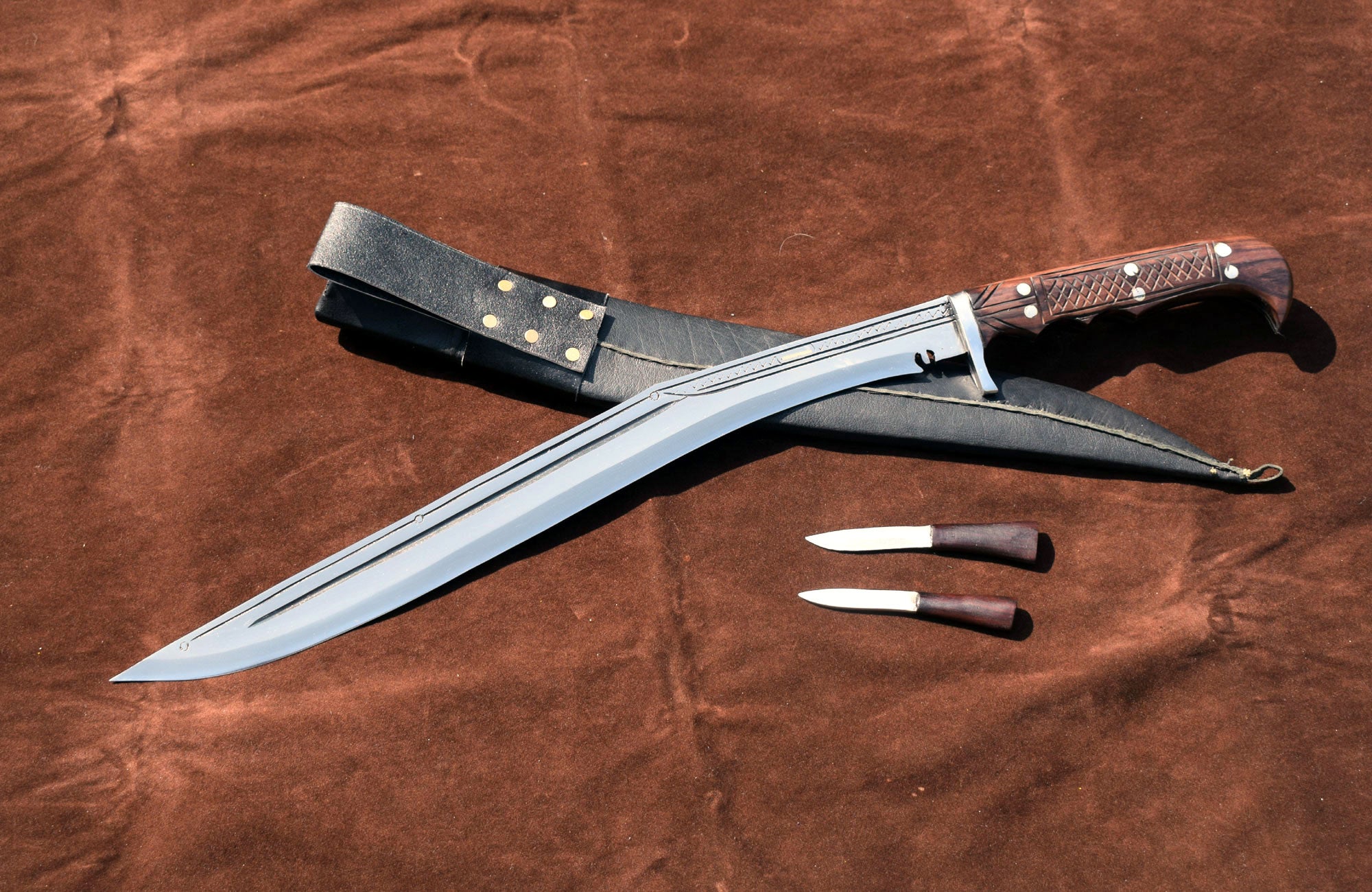 Handmade Nepalese Sirupate Full Tang Kukri 18 inch – black leather sheath with Karda and Chakmak – Grace Kukri House Nepal