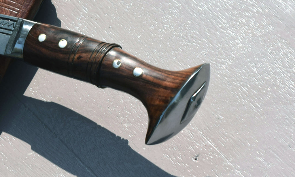 Handmade Nepalese Traditional Kukri Knife – Sirupate Full Tang – 18" Blade – Rosewood Handle – Brown Sheath.