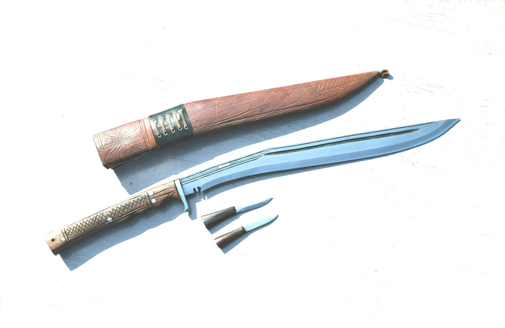 Handmade Nepalese - Traditional Kukri Knife – (Siru Sword) Sirupate Full Tang – 18" Blade – Rosewood Handle – Brown Sheath.