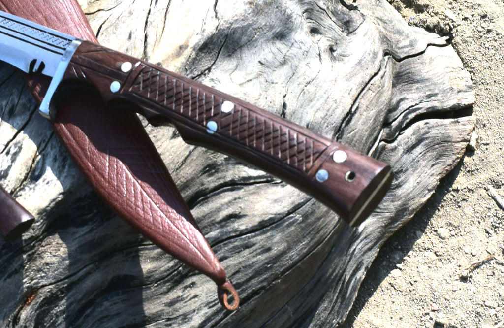 Handmade Nepalese - Traditional Kukri Knife – (Siru Sword) Sirupate Full Tang – 18" Blade – Rosewood Handle – Brown Sheath.