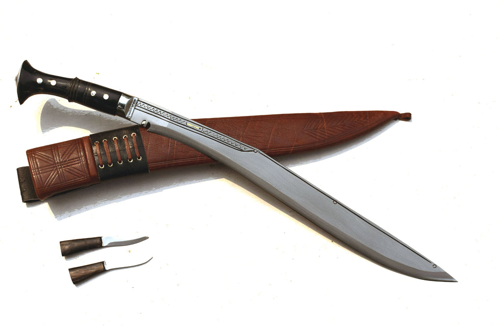 Full tang Sirupate kukri blade profile showing 18-inch length and spine thickness