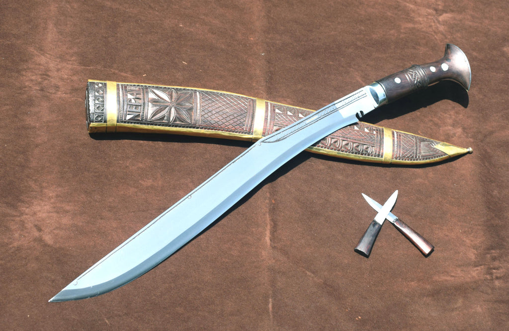Handmade Nepalese-Traditional khukuri-Kukri Knife-Sirupate Full Tang-18" Blade - Wooden Sheath.