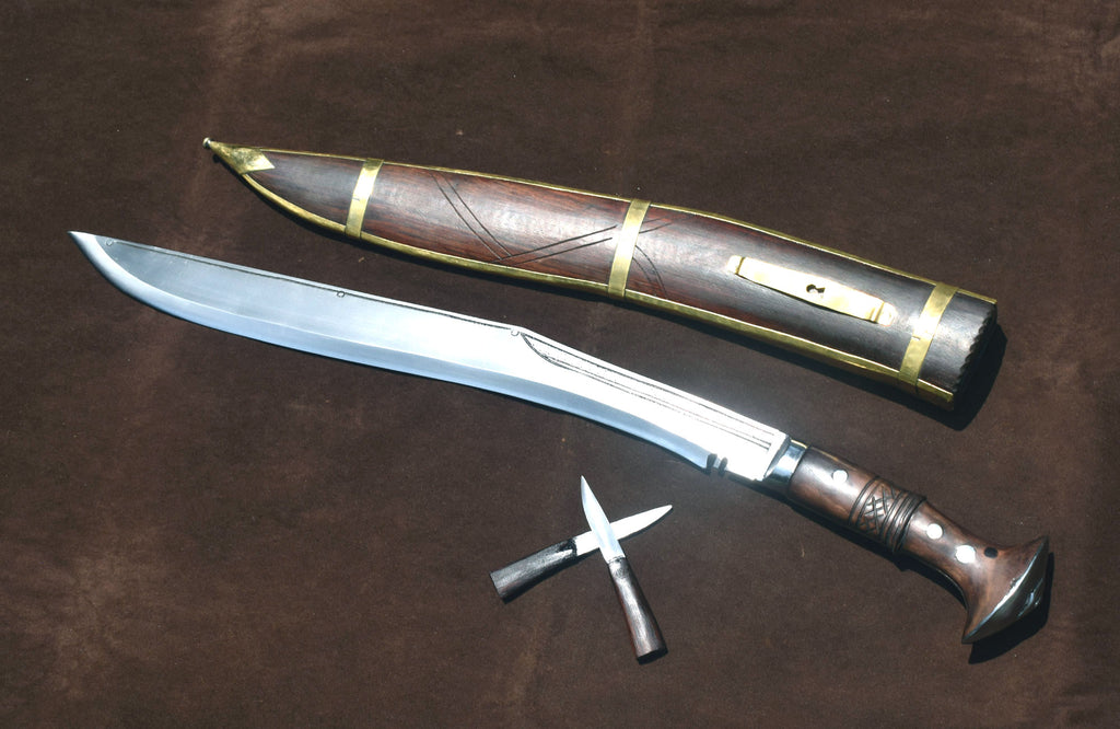 Handmade Nepalese-Traditional khukuri-Kukri Knife-Sirupate Full Tang-18" Blade - Wooden Sheath.
