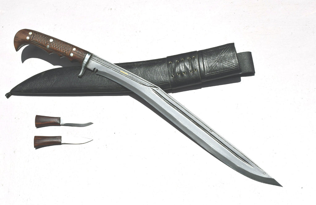 Handmade Nepalese Sirupate Full Tang Kukri 18 inch with 7 inch rosewood handle, black leather sheath and Karda Chakmak – Grace Kukri House Nepal