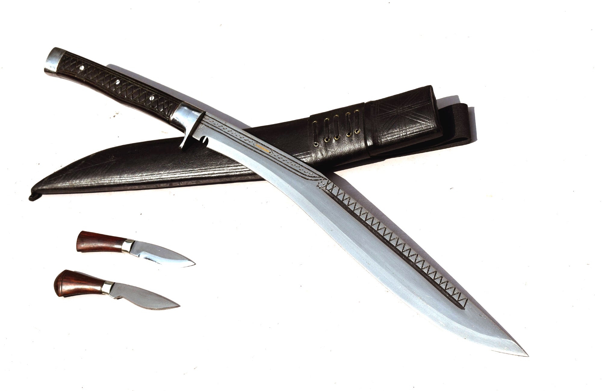 Handmade Traditional Kukri Knife – Sirupate Full Tang with Guard – 18" Blade – Black Sheath