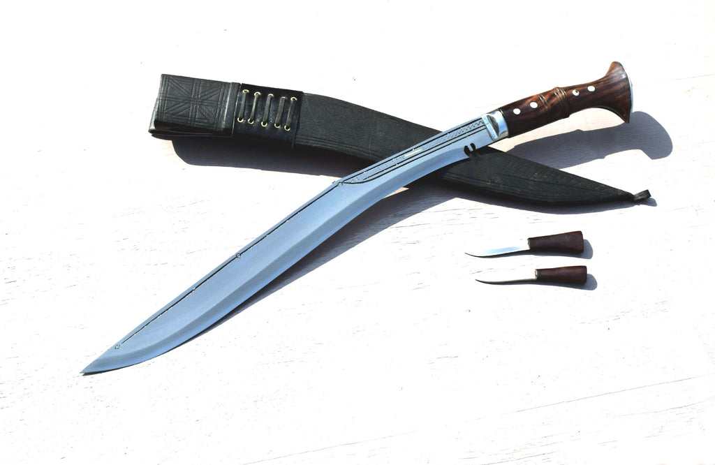 Handmade Nepalese - Traditional Kukri Knife – Sirupate Full Tang – 18" Blade – Rosewood Handle – Black Sheath