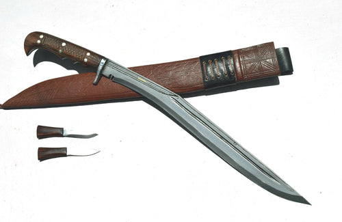Handmade Nepalese Sirupate Full Tang Kukri 18 inch with 7 inch rosewood handle, brown leather sheath and Karda Chakmak – Grace Kukri House Nepal