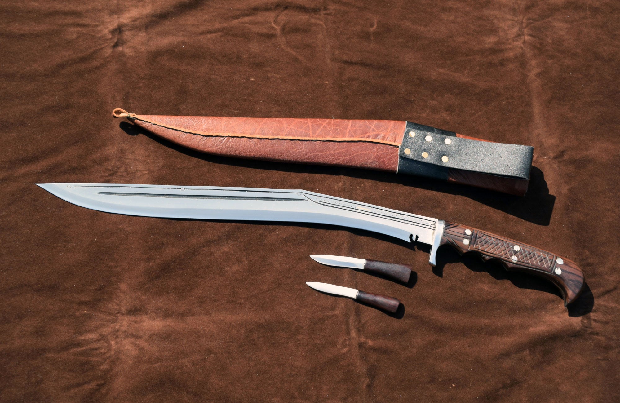 Handmade Nepalese Sirupate Full Tang Kukri 18 inch – brown leather sheath with Karda and Chakmak – Grace Kukri House Nepal