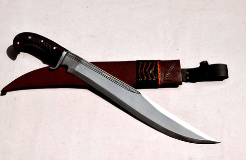 Handmade kukri kopis machete 20 inch blade – side profile showing 5160 carbon steel semi-polished finish