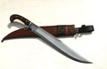 20 inch handmade Nepali kukri kopis machete with full tang rosewood handle and brown leather sheath – front view
