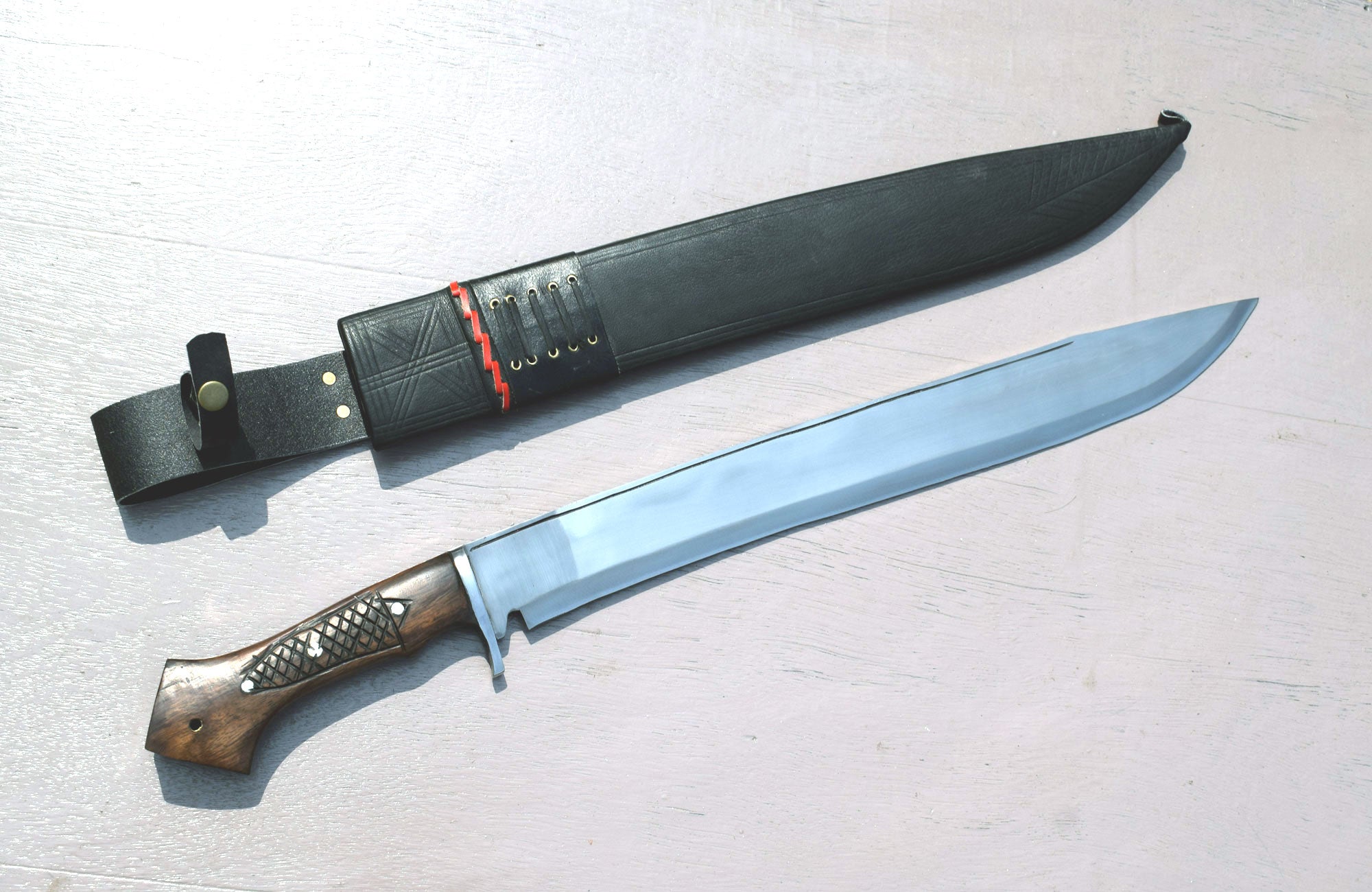 Handmade Nepali Kukri Machete – 20" Full Tang Hunting & Survival Knife with Black Sheath