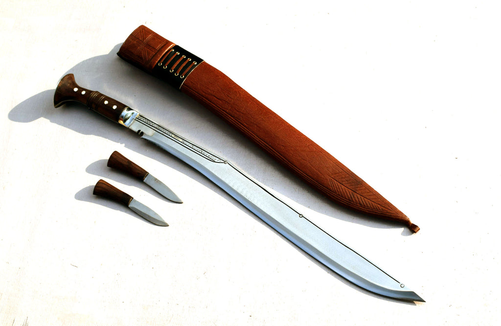 Handmade Nepalese Traditional Kukri Knife – Sirupate Full Tang 21" Blade, Rosewood Handle & Brown Sheath