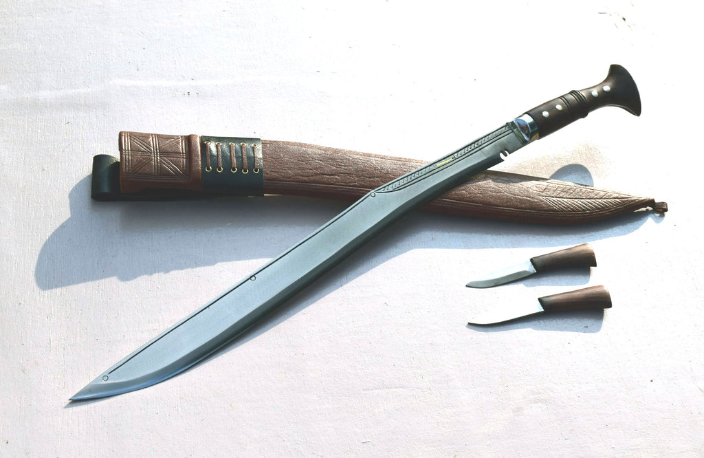 Handmade Nepalese Traditional Kukri Knife – Sirupate Full Tang 21" Blade, Rosewood Handle & Brown Sheath