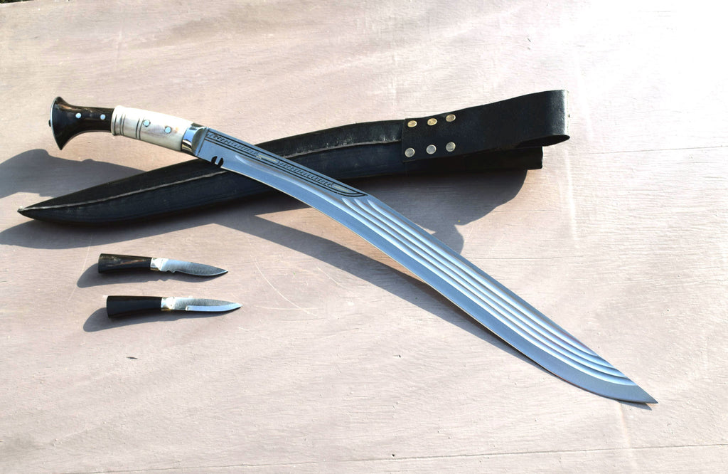Handmade Nepalese - Traditional Kukri Knife – Sirupate Tinchira Full Tang-21" Blade-Buffalo Horn & Bone Joined Handle.