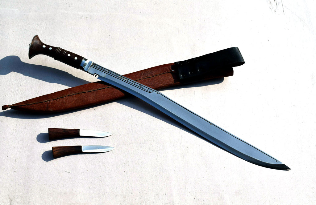 Handmade Nepalese Traditional Kukri Knife – Sirupate Full Tang 21" Blade, Rosewood Handle & Brown Sheath