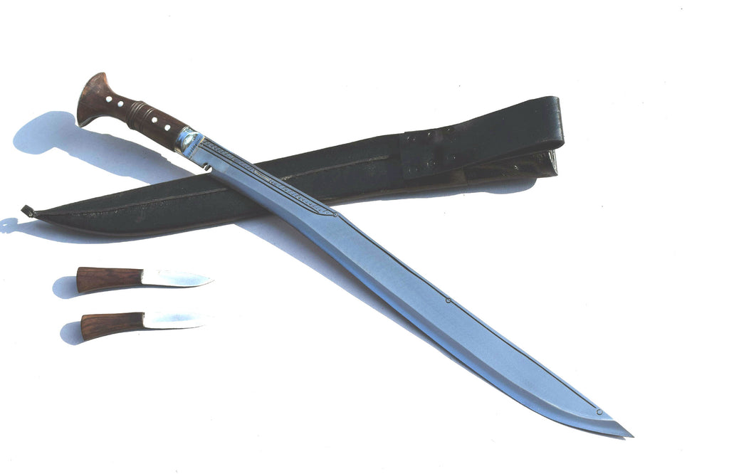 Handmade Nepalese Traditional Kukri Knife – Sirupate Full Tang-21" Blade-Rosewood Handle - Black Sheath.