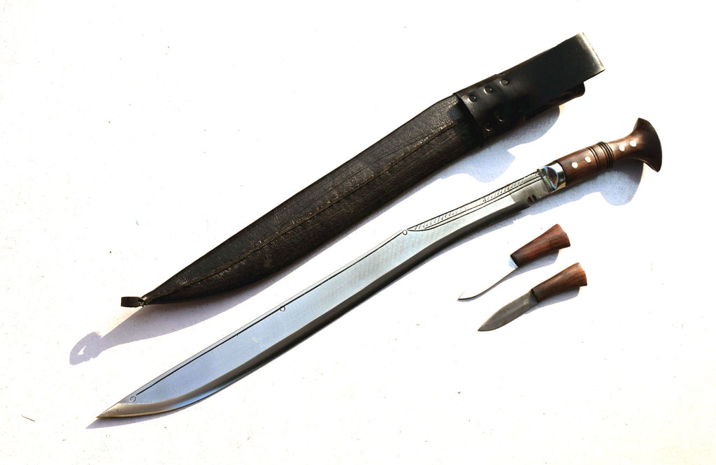 Handmade Nepalese Traditional Kukri Knife – Sirupate Full Tang-21" Blade-Rosewood Handle - Black Sheath.
