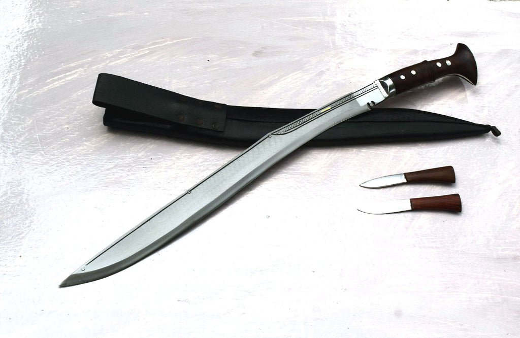 Handmade Nepalese Traditional Kukri Knife – Sirupate Full Tang-21" Blade-Rosewood Handle - Black Sheath.