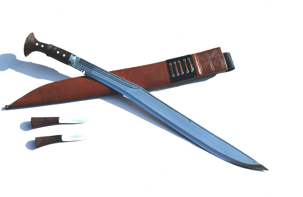 Handmade Nepalese Traditional Kukri Knife – Sirupate Full Tang 21" Blade, Rosewood Handle & Brown Sheath