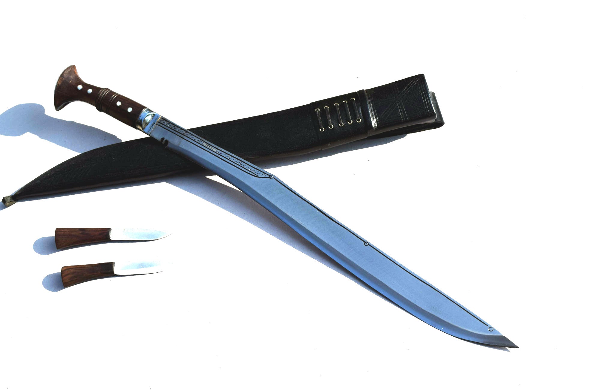 Handmade Nepalese Traditional Kukri Knife – Sirupate Full Tang-21" Blade-Rosewood Handle - Black Sheath.
