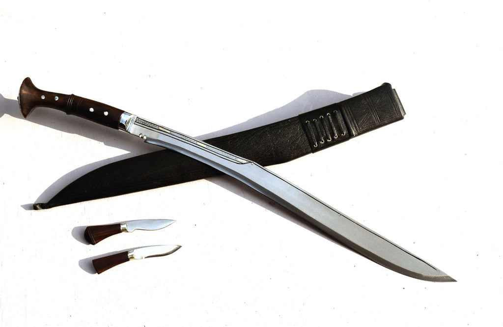 Handmade Nepalese Traditional Kukri Knife – Sirupate Full Tang 24" Blade, Rosewood Handle & Black Sheath