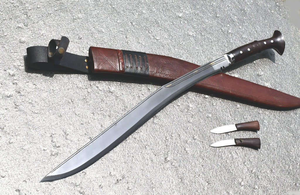 Handmade Nepalese Traditional Kukri Knife – Sirupate Full Tang 24" Blade, Rosewood Handle & Brown Sheath