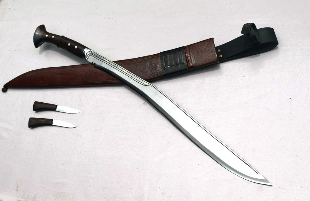 Handmade Nepalese Traditional Kukri Knife – Sirupate Full Tang 24" Blade, Rosewood Handle & Brown Sheath