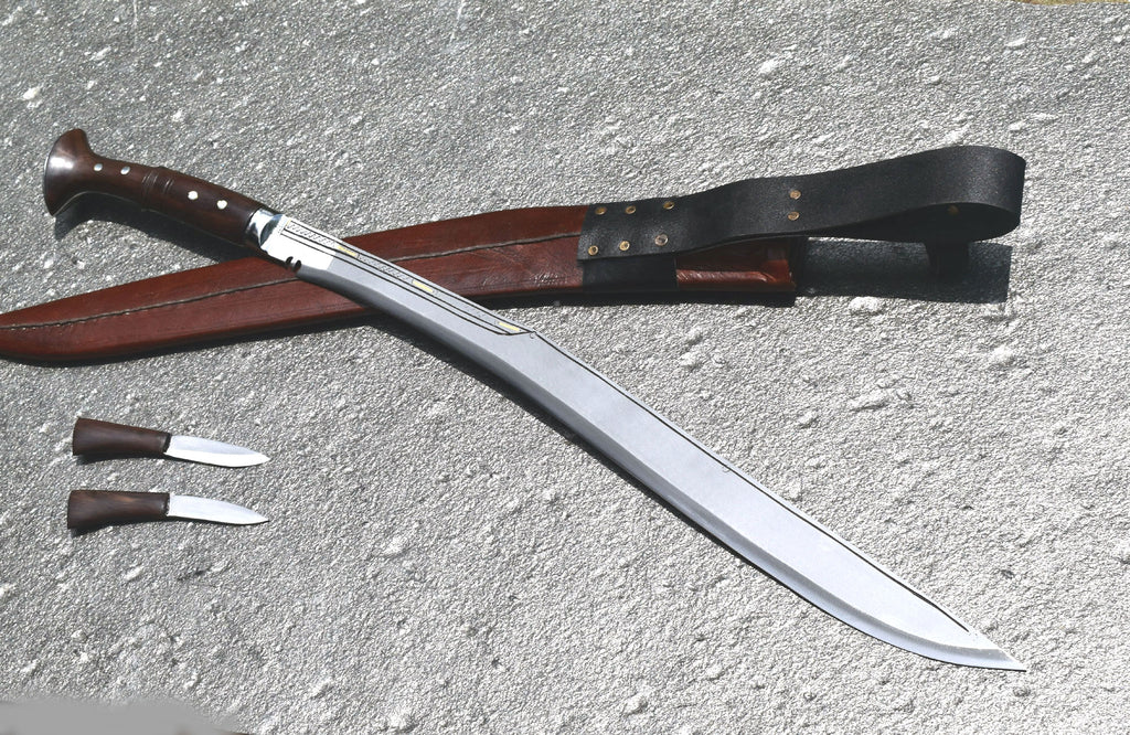 Handmade Nepalese Traditional Kukri Knife – Sirupate Full Tang 24" Blade, Rosewood Handle & Brown Sheath