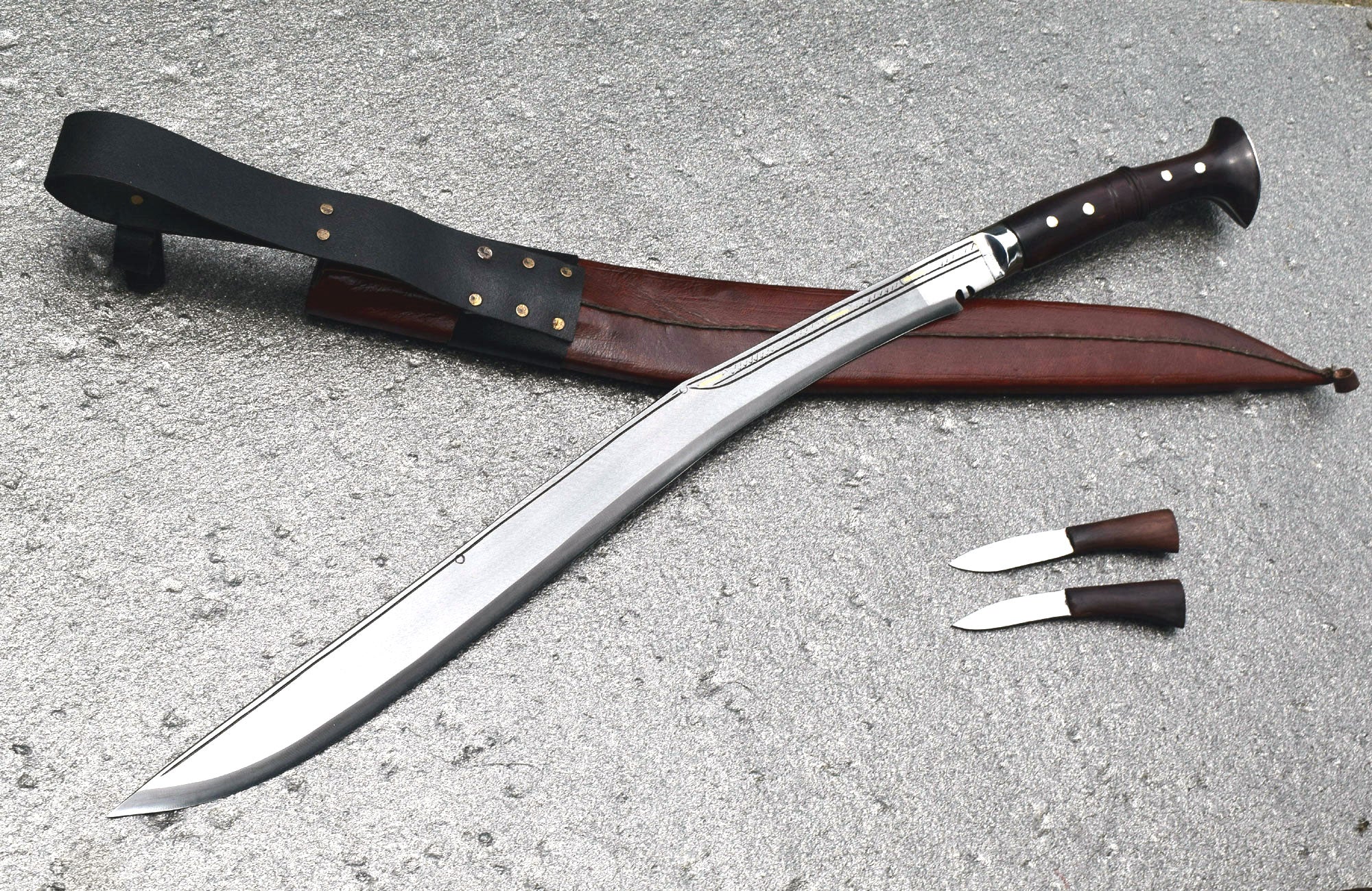 Handmade Nepalese Traditional Kukri Knife – Sirupate Full Tang 24" Blade, Rosewood Handle & Brown Sheath