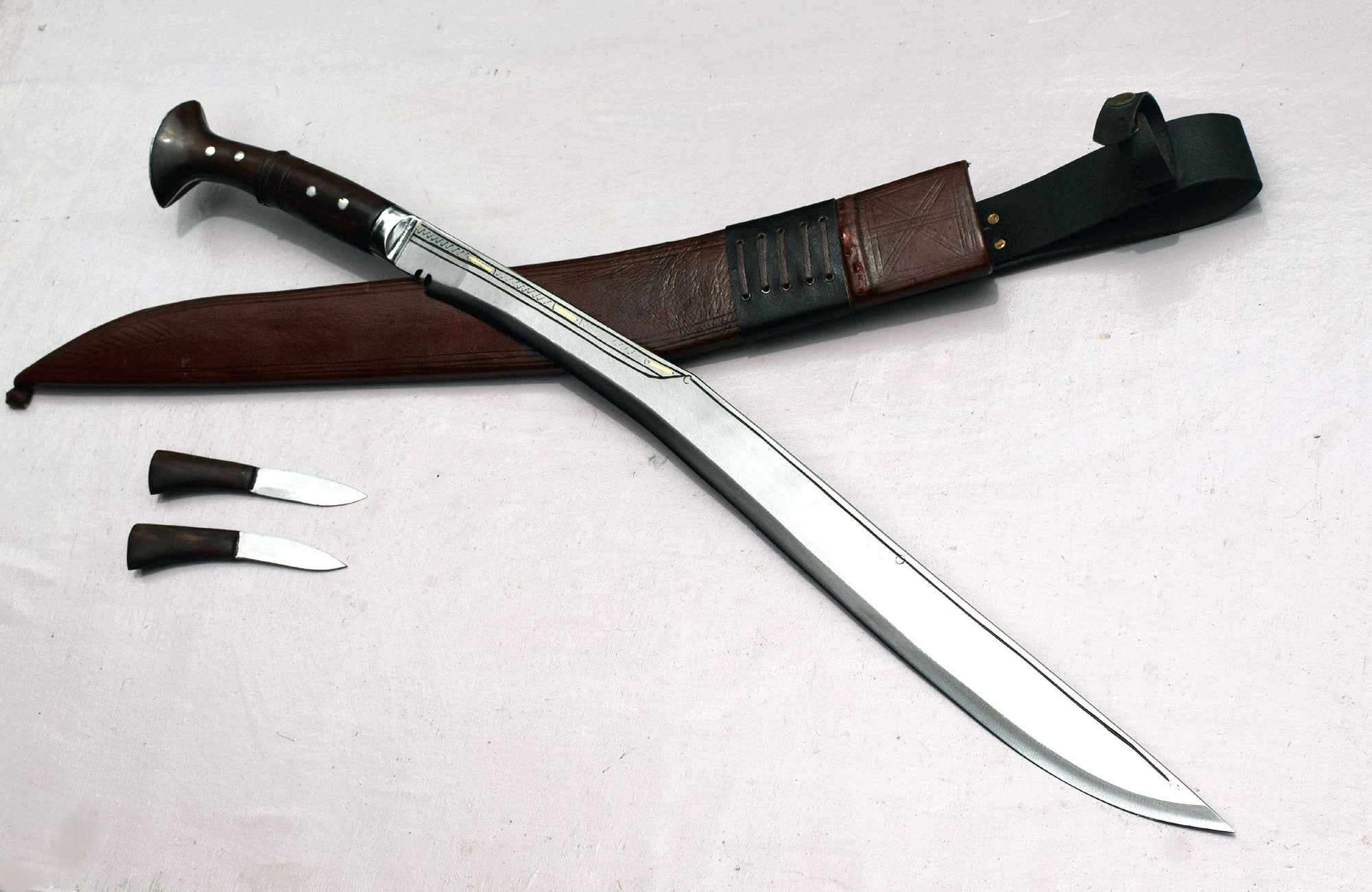 Handmade Nepalese Traditional Kukri Knife – Sirupate Full Tang 24" Blade, Rosewood Handle & Brown Sheath