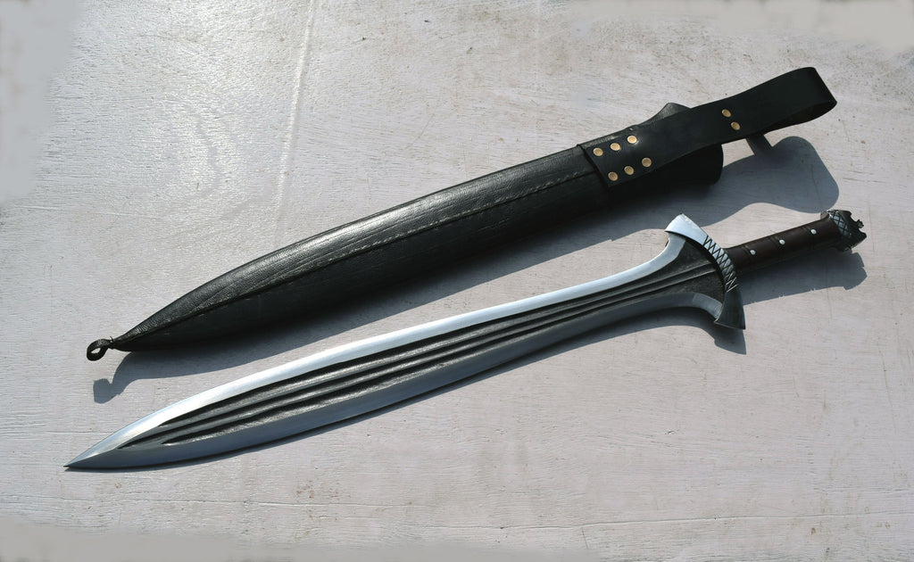 Handmade Roman Gladius sword with buffalo leather sheath 25 inch full tang Grace Kukri House