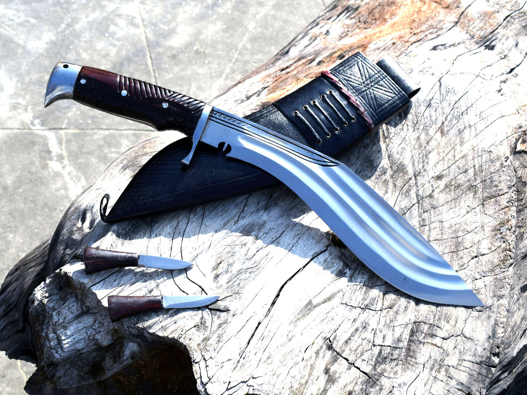 Handmade Nepalese Tinchira Kukri Knife – 12" Full Tang Blade, Rosewood Handle & Black Sheath | Grace Kukri House