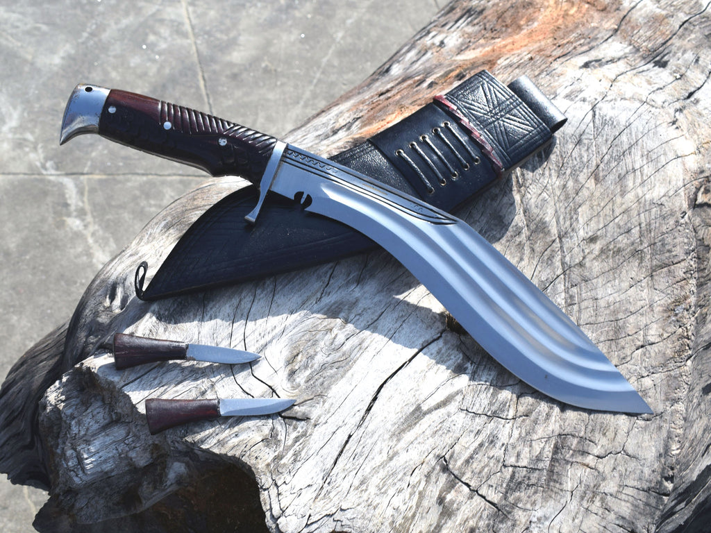Handmade Nepalese Tinchira Kukri Knife – 12" Full Tang Blade, Rosewood Handle & Black Sheath | Grace Kukri House