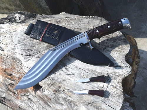 "Handmade Nepalese Tinchira Kukri Knife 12 inch full tang blade with rosewood handle and black buffalo leather sheath – Grace Kukri House"