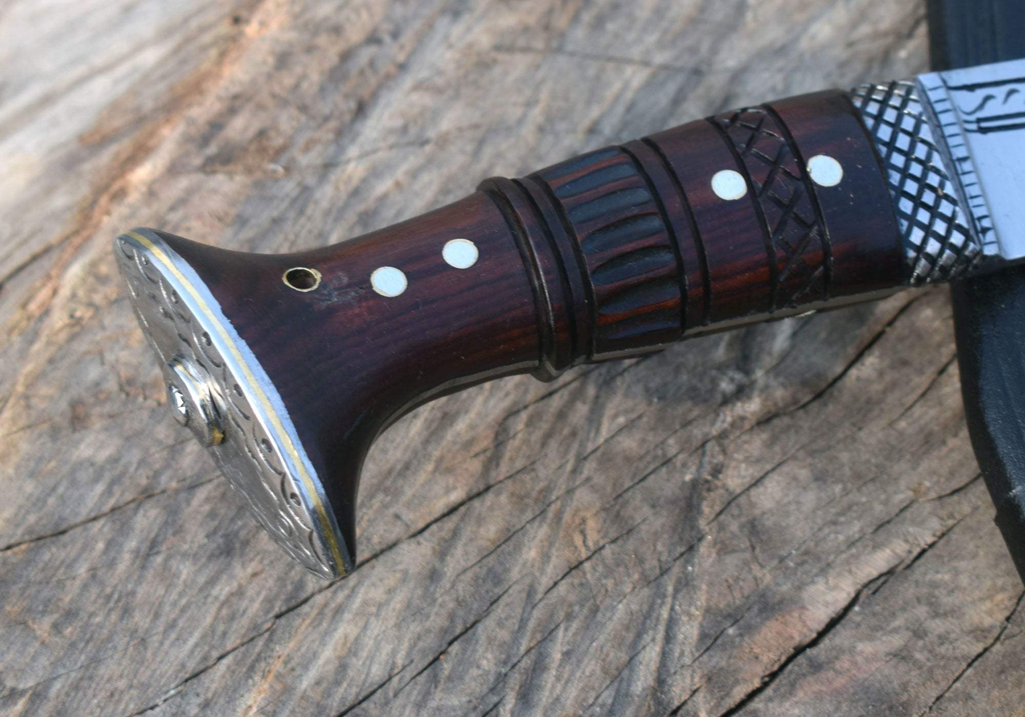 Handmade Nepalese-Traditional Khukuri-Kukri Knife-Fancy Full Tang-12" Blade - Black Sheath