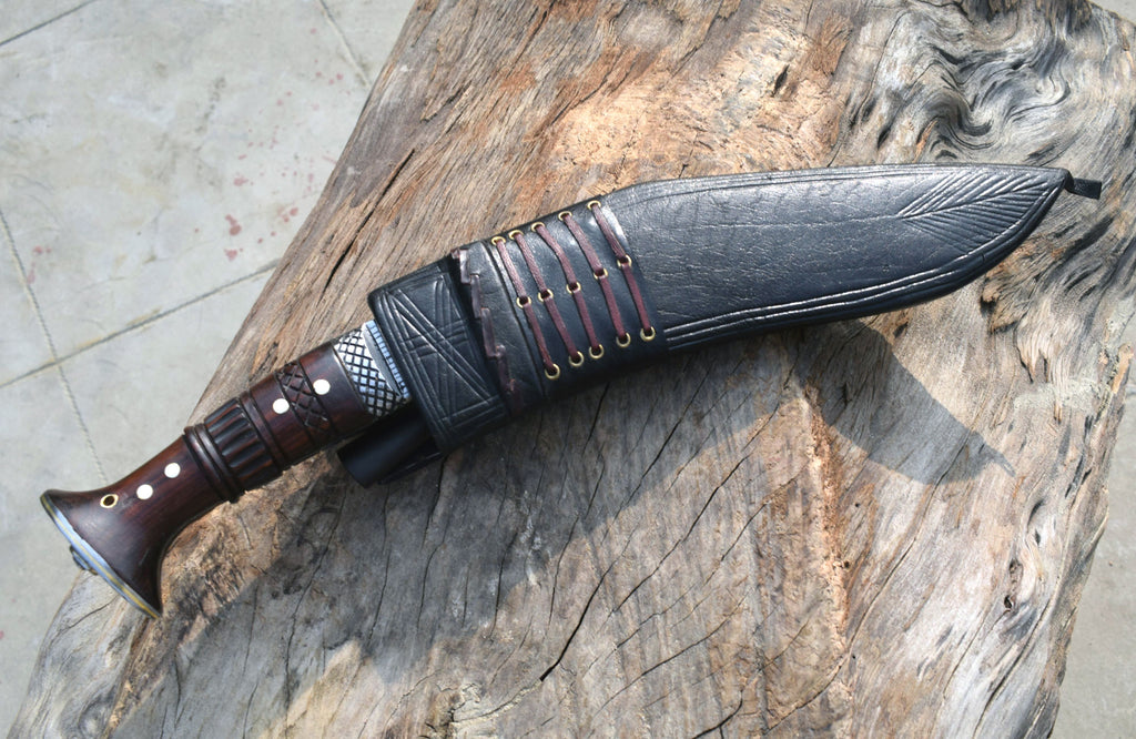 Handmade Nepalese-Traditional Khukuri-Kukri Knife-Fancy Full Tang-12" Blade - Black Sheath