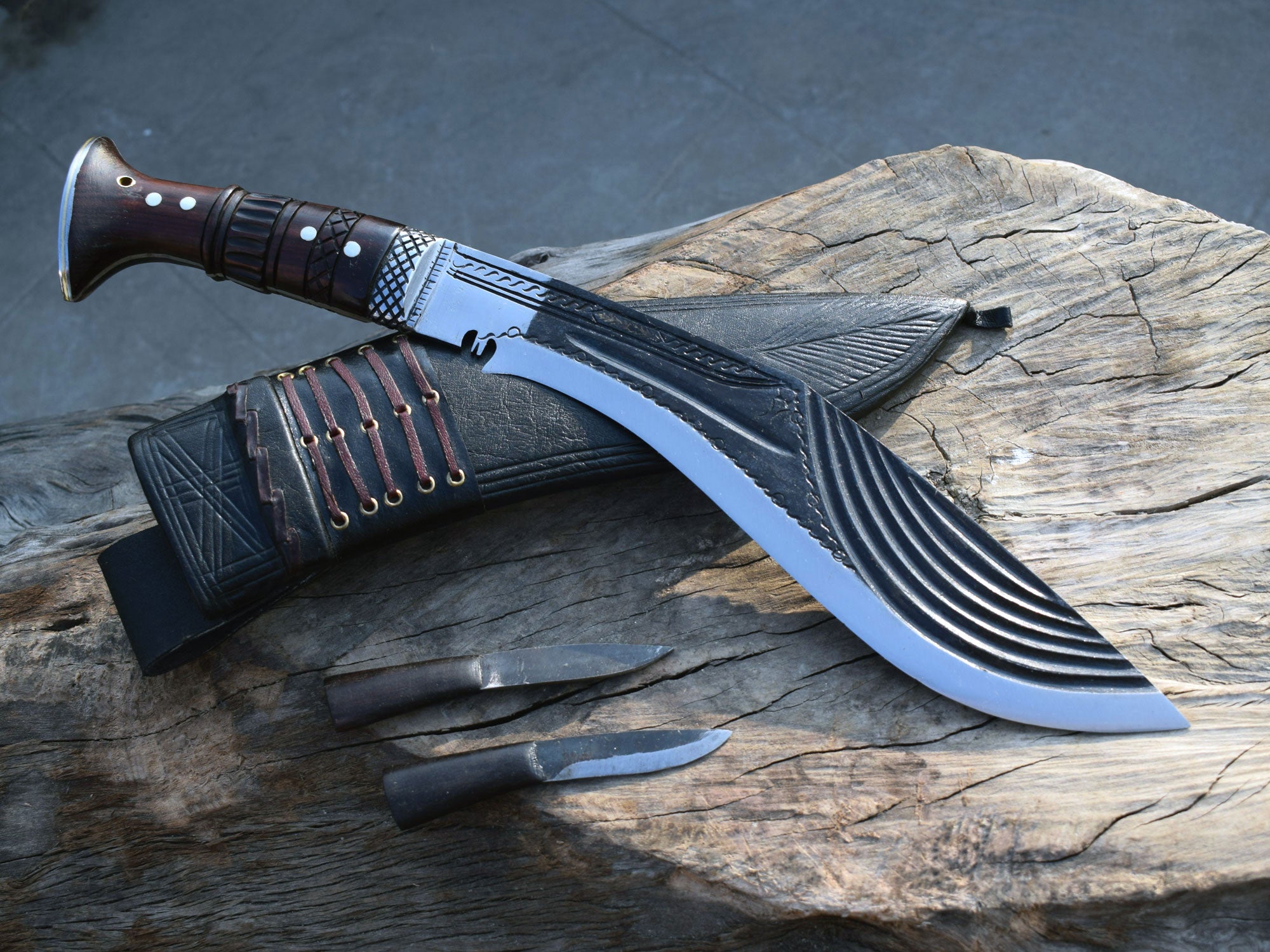Handmade Nepalese-Traditional Khukuri-Kukri Knife-Fancy Full Tang-12" Blade - Black Sheath