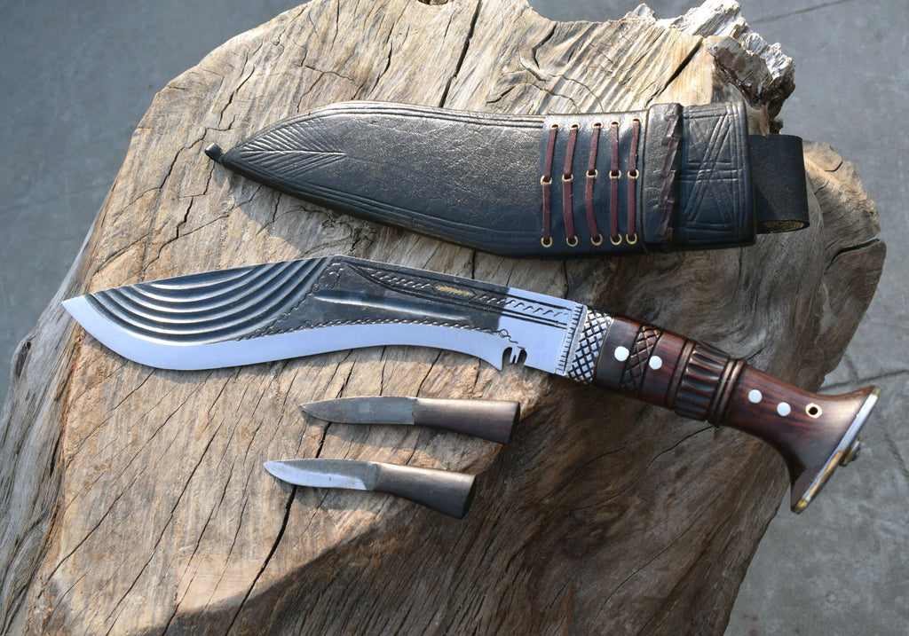 Handmade Nepalese-Traditional Khukuri-Kukri Knife-Fancy Full Tang-12" Blade - Black Sheath
