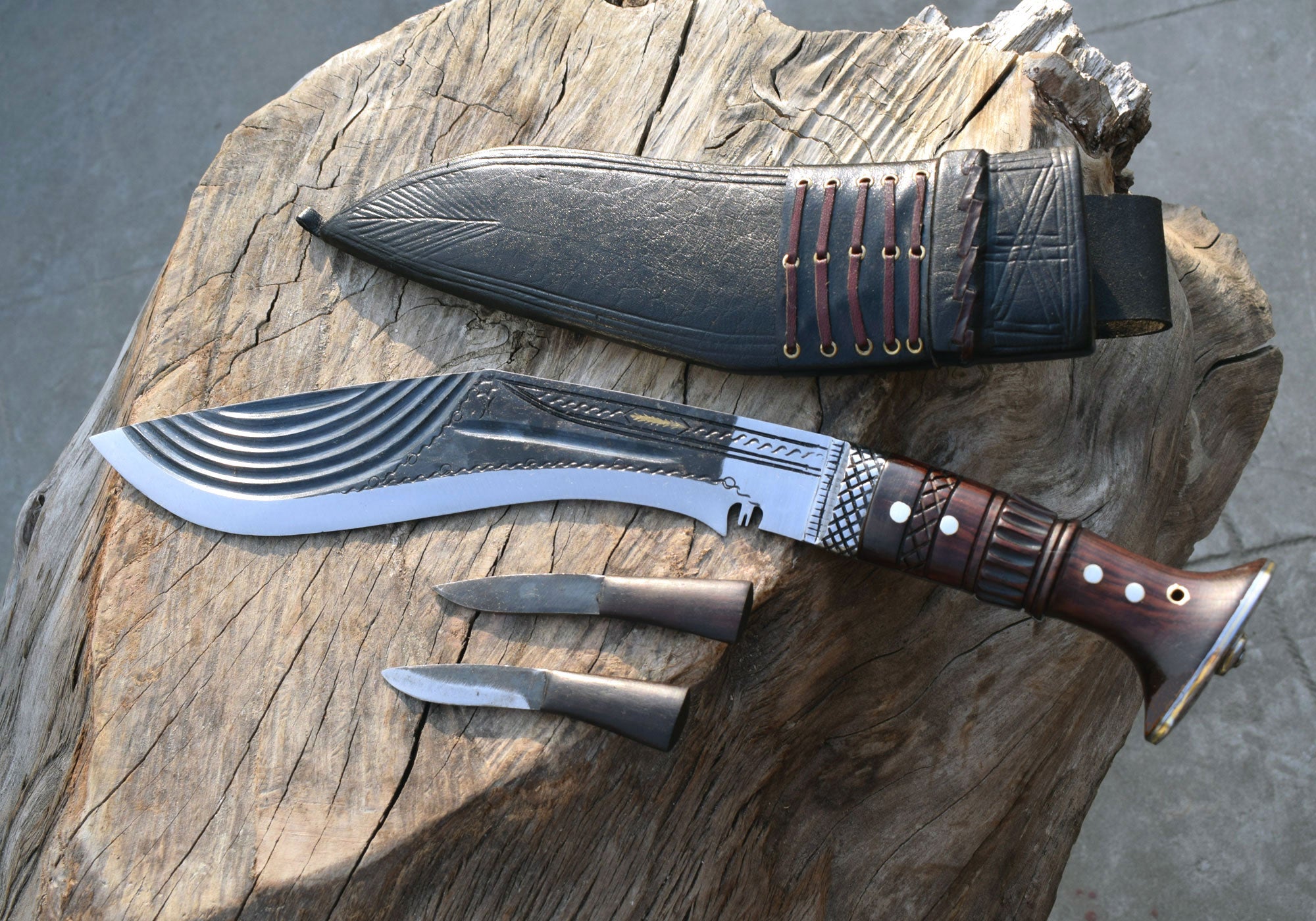 Handmade Nepalese-Traditional Khukuri-Kukri Knife-Fancy Full Tang-12" Blade - Black Sheath