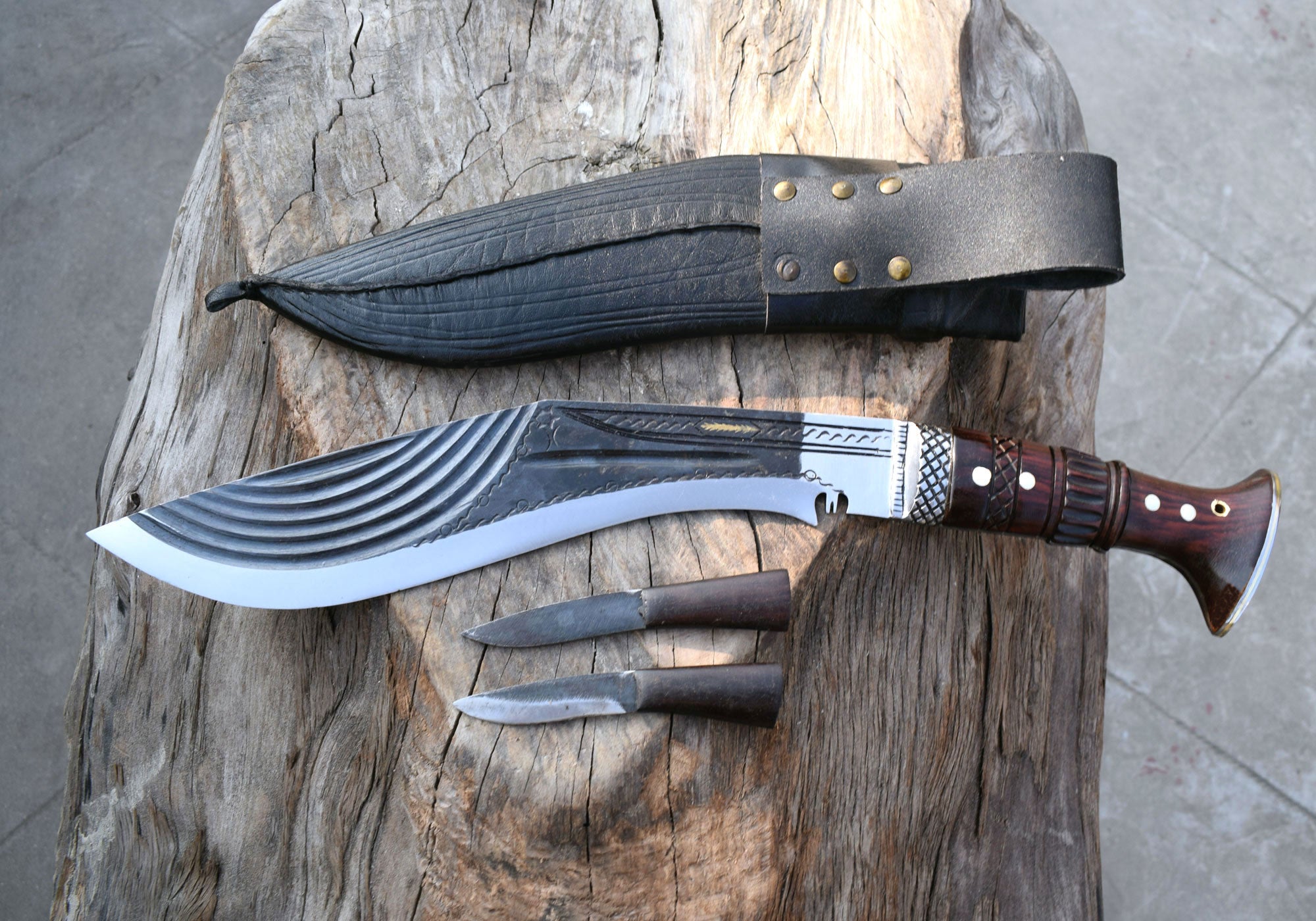 Handmade Nepalese-Traditional Khukuri-Kukri Knife-Fancy Full Tang-12" Blade - Black Sheath