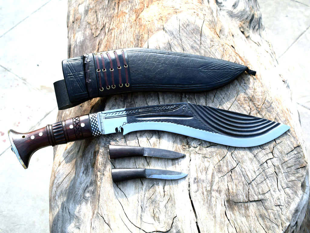 Handmade Nepalese-Traditional Khukuri-Kukri Knife-Fancy Full Tang-12" Blade - Black Sheath